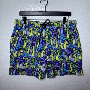 I Heart Raves Sz XL Mushroom Print Rave Shorts Swim Trunks Psychedelic Festival